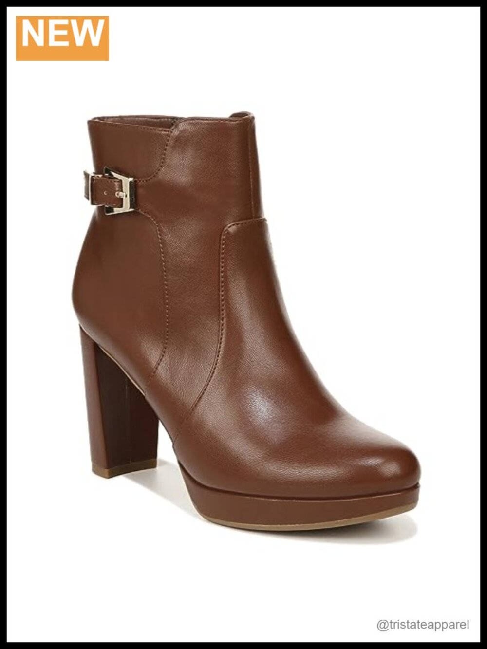Women's Ankle Booties with Buckle Detail, Synthetic Upper, Heeled Side Zip